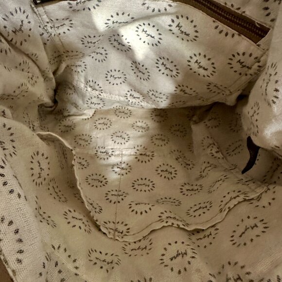 Myra Bag Backpack Brown Leather Canvas Macrame Textile Tote Boho Up Cycle Bag - Picture 7 of 16